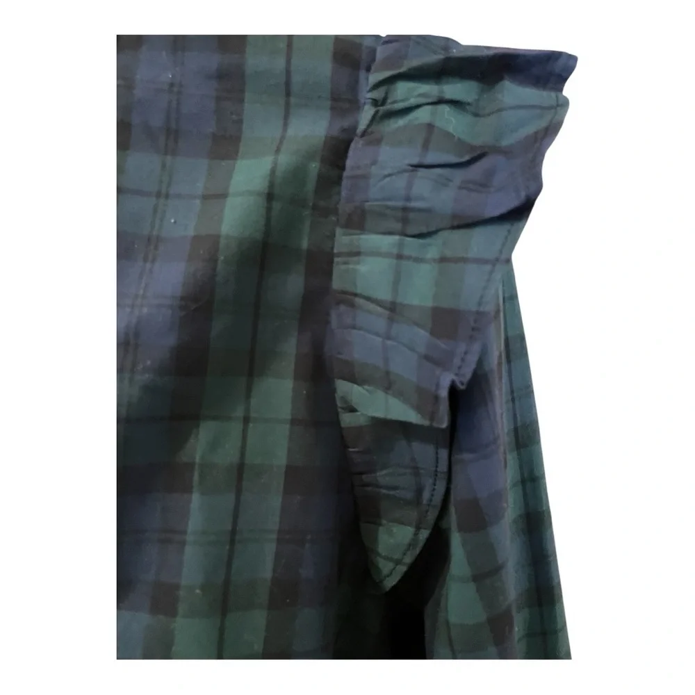 J. Crew Top, Size Unmarked, Blue & Green Paid, Slipover w/Shoulder Ruffles.